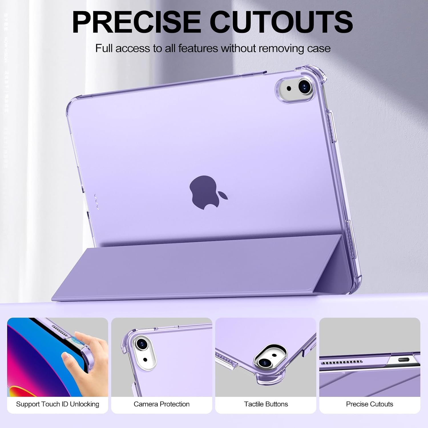 Case for iPad (A16) 11th Generation 11 Inch 2025, iPad 10th Generation 10.9 inch 2022, Slim Stand Folio Protective Cover with Hard PC Translucent Back Shell, Purple thumbnail