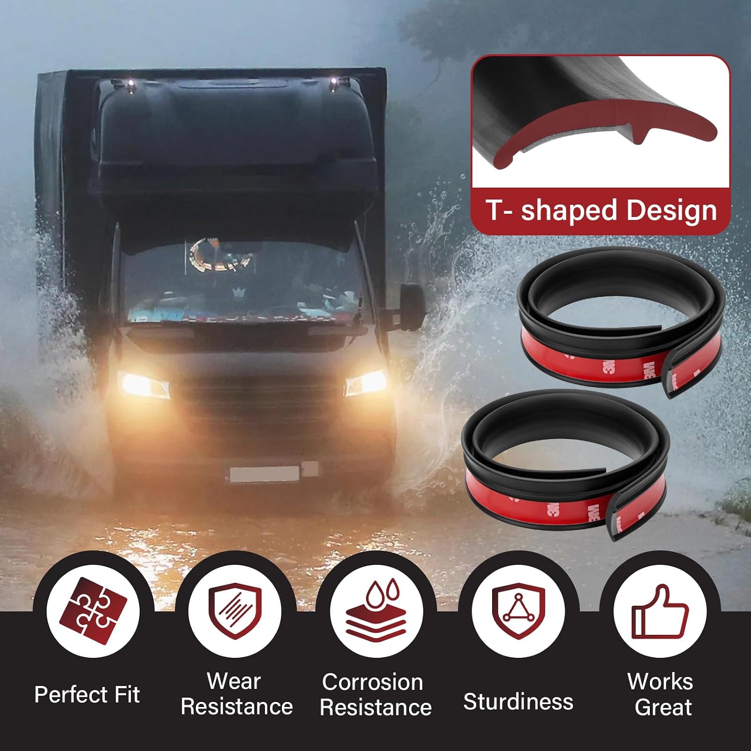 Truck Window Rubber Seal Strip Gap Hider for LEER 100XL Truck Cap, Truck Cap Rear Window Weather Stripping Topper Replacement Parts 79338 (1 Pair)