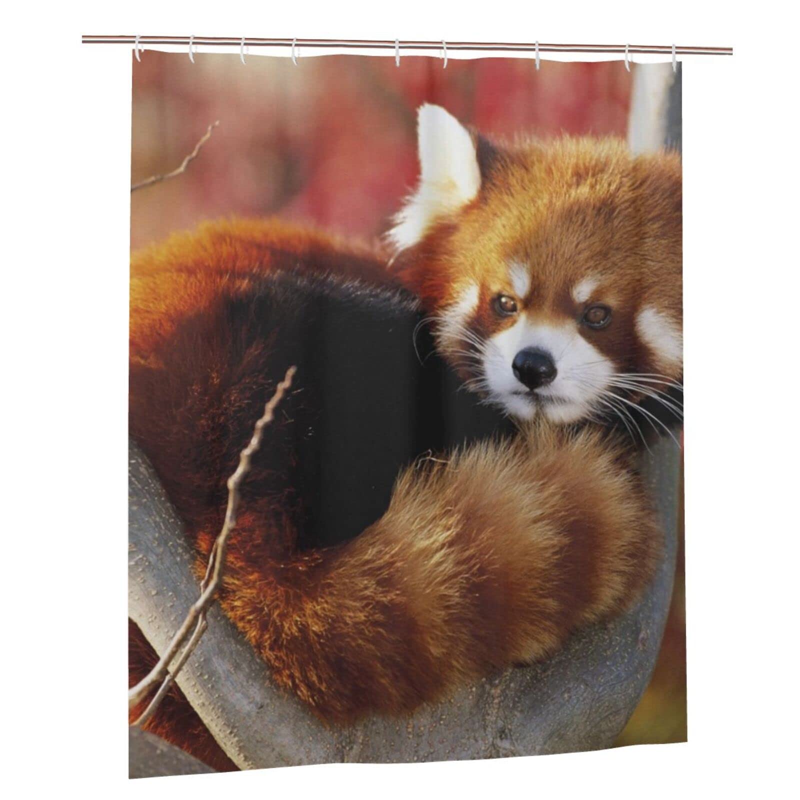 Rideau de douche tissu panda rouge 152 x 183 cm résistant à l'eau avec crochets