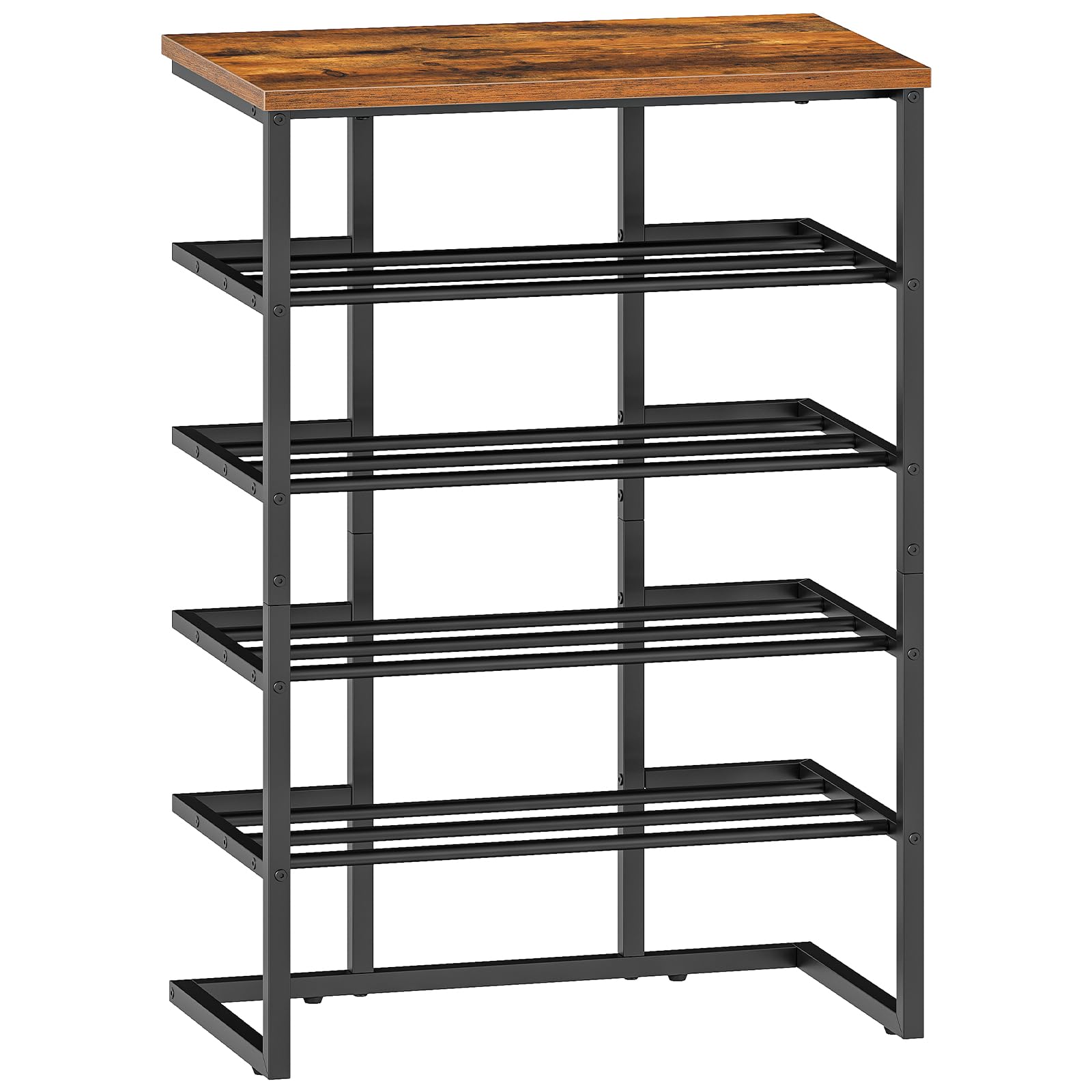 HOOBRO Shoe Rack Standing, 5-Tier Industrial Style Shoe Rack, Holds 10-12 Pairs of Shoes, with Metal Frame, U-Shaped Base and Adjustable Feet, Rustic Brown and Black EBF54XJ01