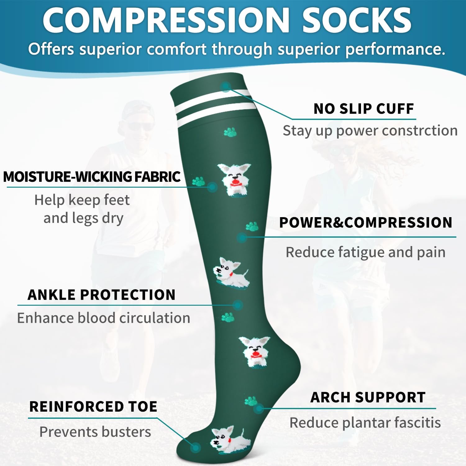 Bluemaple 6 Pack Copper Compression Socks for Women and Men Circulation-Best Support for Medical, Running,Nursing,Athletic - Image 5