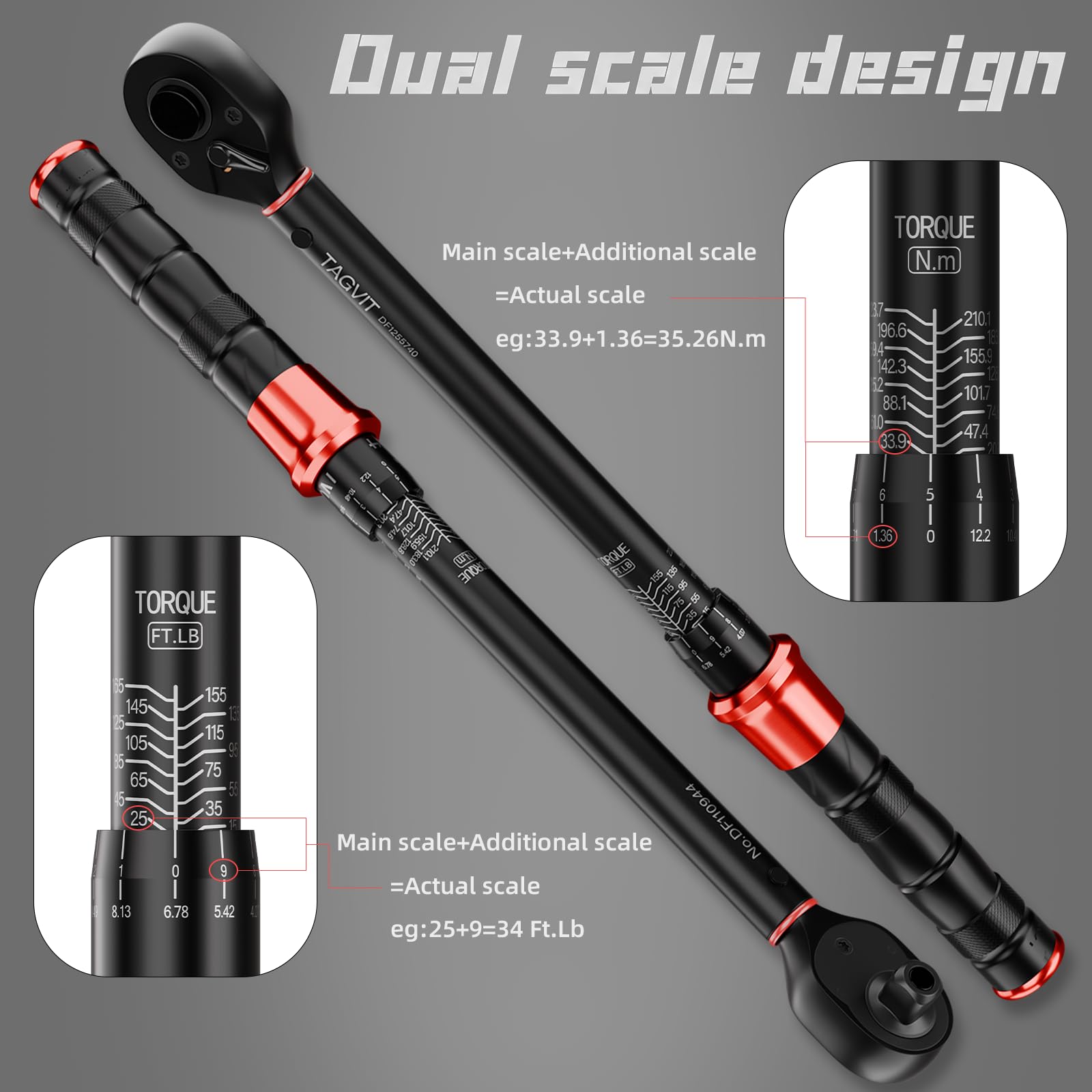 Klucze dynamometryczne 1/4", 3/8" i 1/2", 3-częściowy zestaw kluczy dynamometrycznych (1-25N.m5-60N.m20-220N.m)