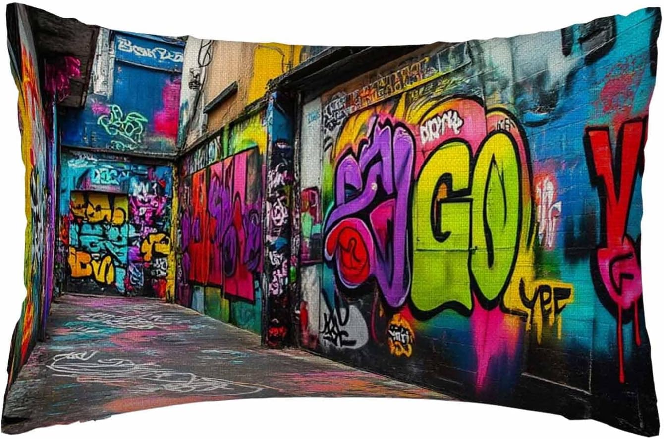 Colorful Graffiti Pillow Case Alley Wall Art Soft & Breathable Pillow Cover with Envelope Closure Pillowcase Standard Size 20" X 26"