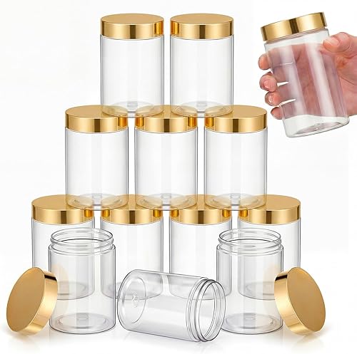Miniatura 17 de SATINIOR Paquete de 12 tarros de plástico de 10 onzas con tapas, tarros redondos transparentes para cosméticos de viaje, para artículos de tocador