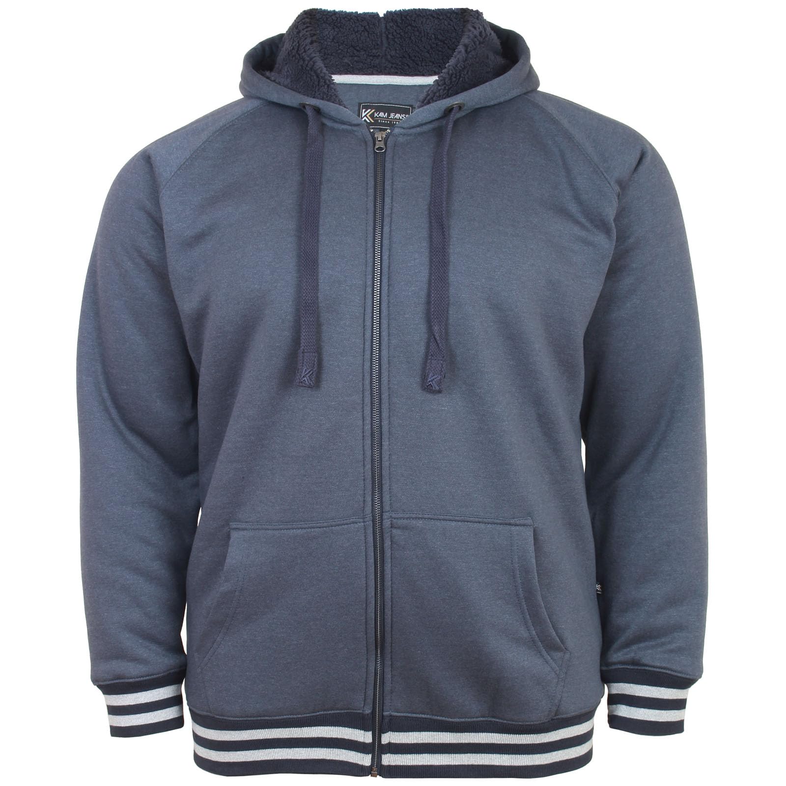 Kam Men's Midnight Sherpa Hoodie Zip Up Long Sleeve Drawstring Hood Casual Plus Size 7074 (Uk, Alpha, 8XL, Plus, Regular, )