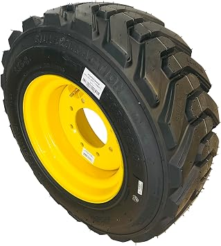 HORSESHOE 10-16.5 16PLY R-4 Extra Thick Rim-Guard Wall Super Heavy Duty LRH Tires mounted on 16.5x8.25 Lug 8X8" YellowNE Steel rims w/Brass Valve Stem& Stem Protector 10X16.5 16.5-8.25 Right Side