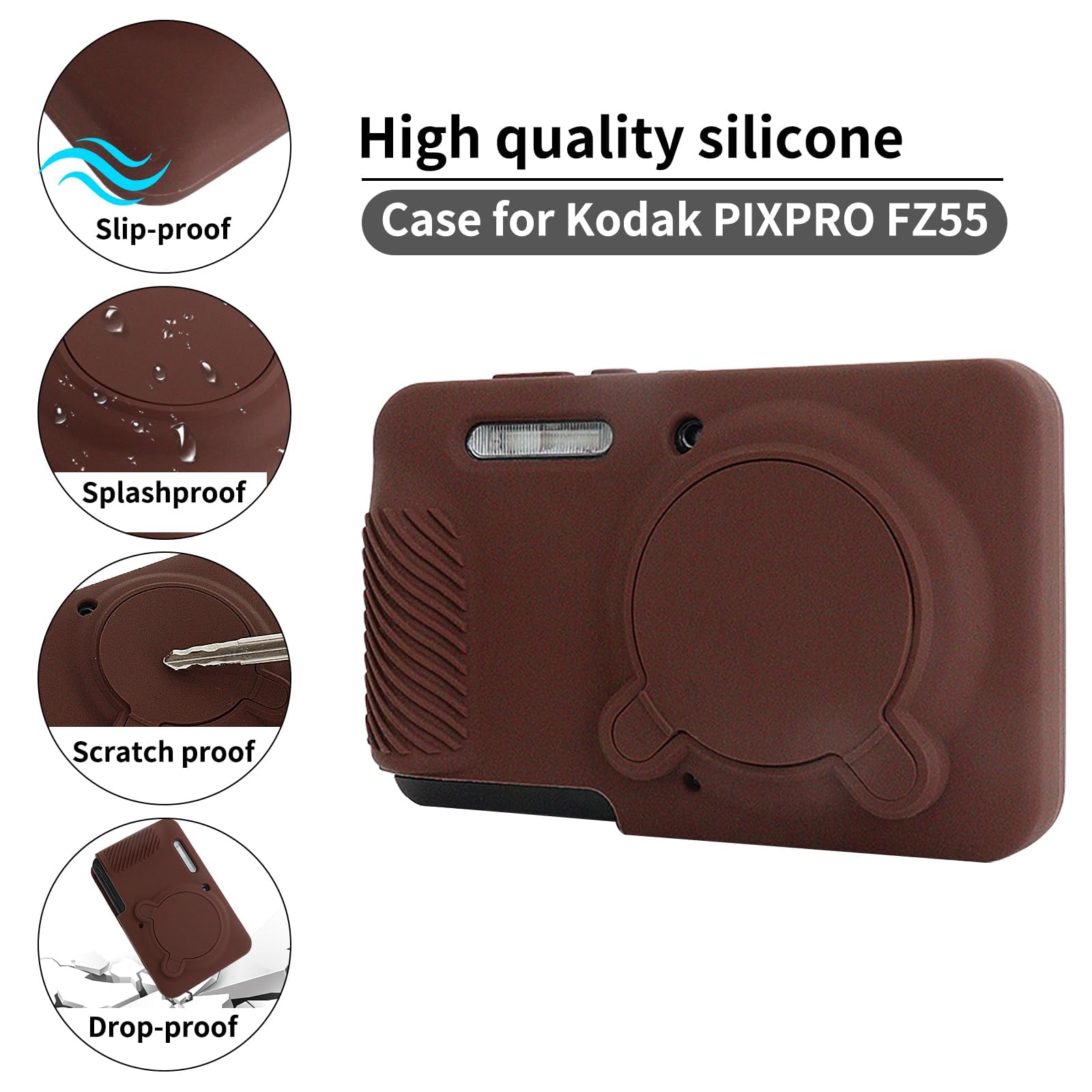 Rieibi Coque Silicone Kodak PIXPRO FZ55 Étui avec Protection d'écran, Housse d'objectif Amovible, Antidérapant