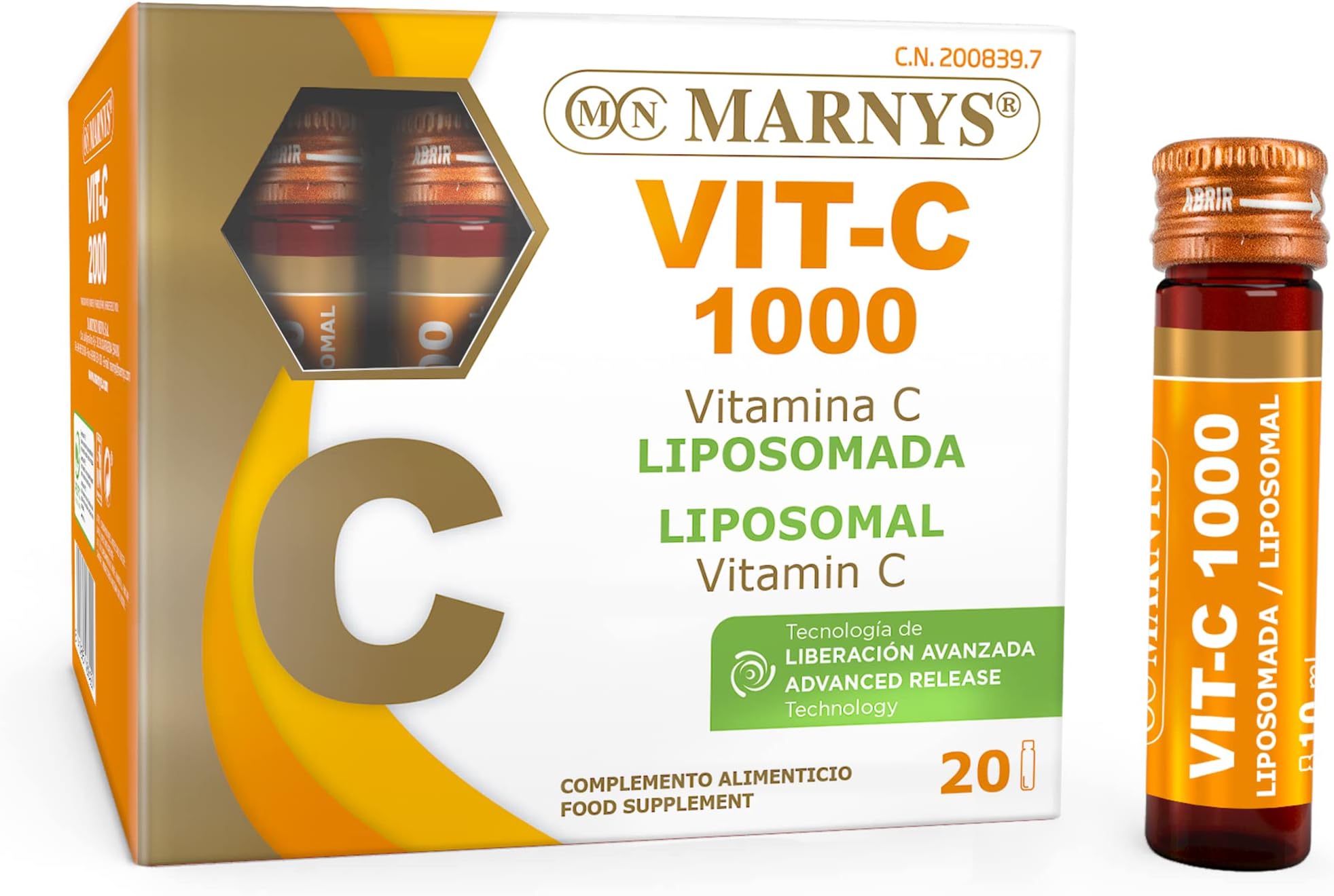 Marnys Vit-C 1000 - Liposomal Vitamin C 1000 mg - Immune Support - Antioxidant Protection - 20 Drinkable Vials