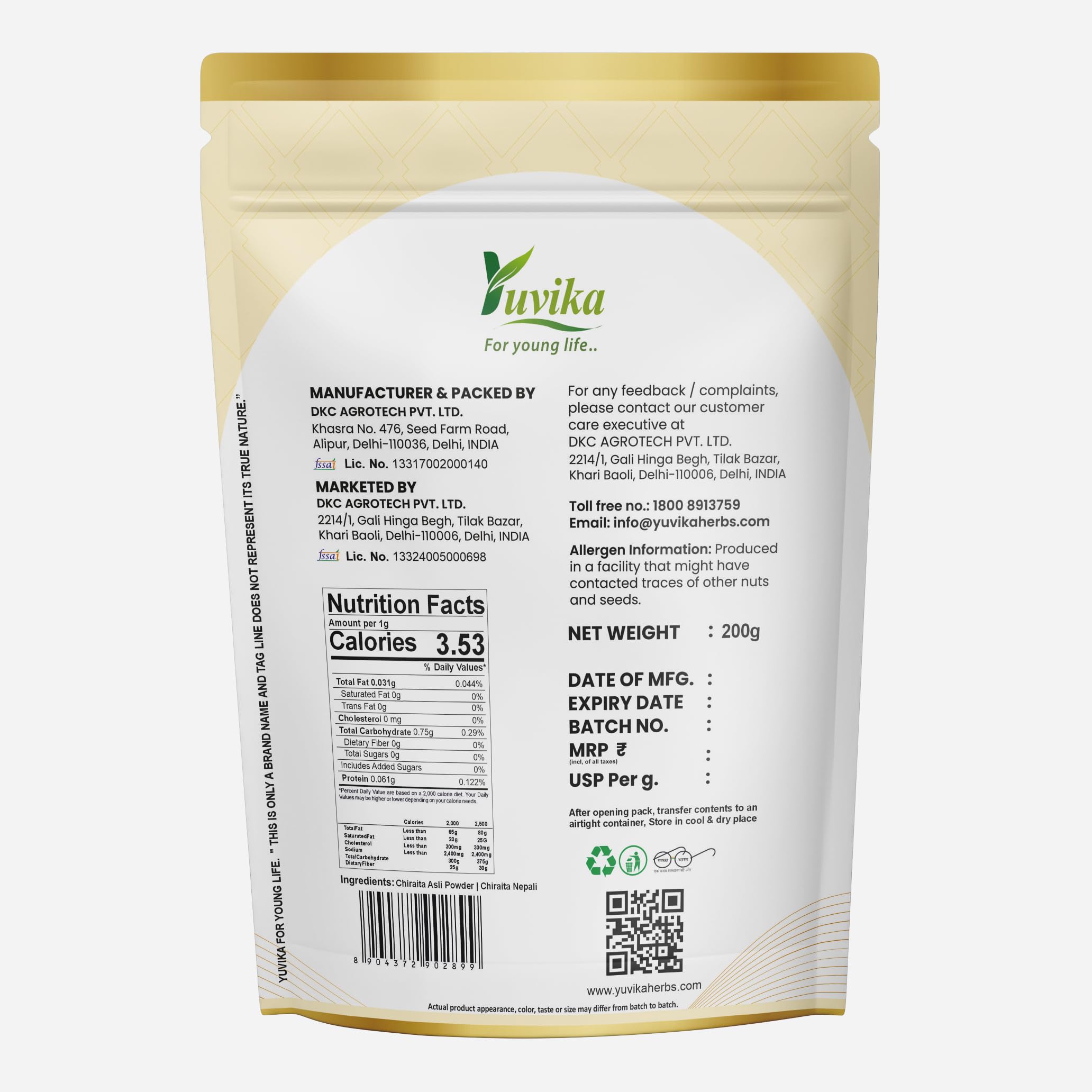 Yuvika Chiraita Asli Powder - Chiraita Nepali - Enicostemma Littorale - Swertia Chiraita - Bitter Stick - Indian Gentian 200 Grams — Amazon image 3