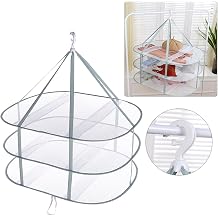 Kakalote 3-Tier Folded Mesh Clothes Hanging Dryer Sweater Drying Rack,Windproof Laundry Drying Rack,Hanging Mesh Dryer for Underwear Lingerie Blouse Herb,Net Clothes Dryers,30.71x24.02x31.50inch