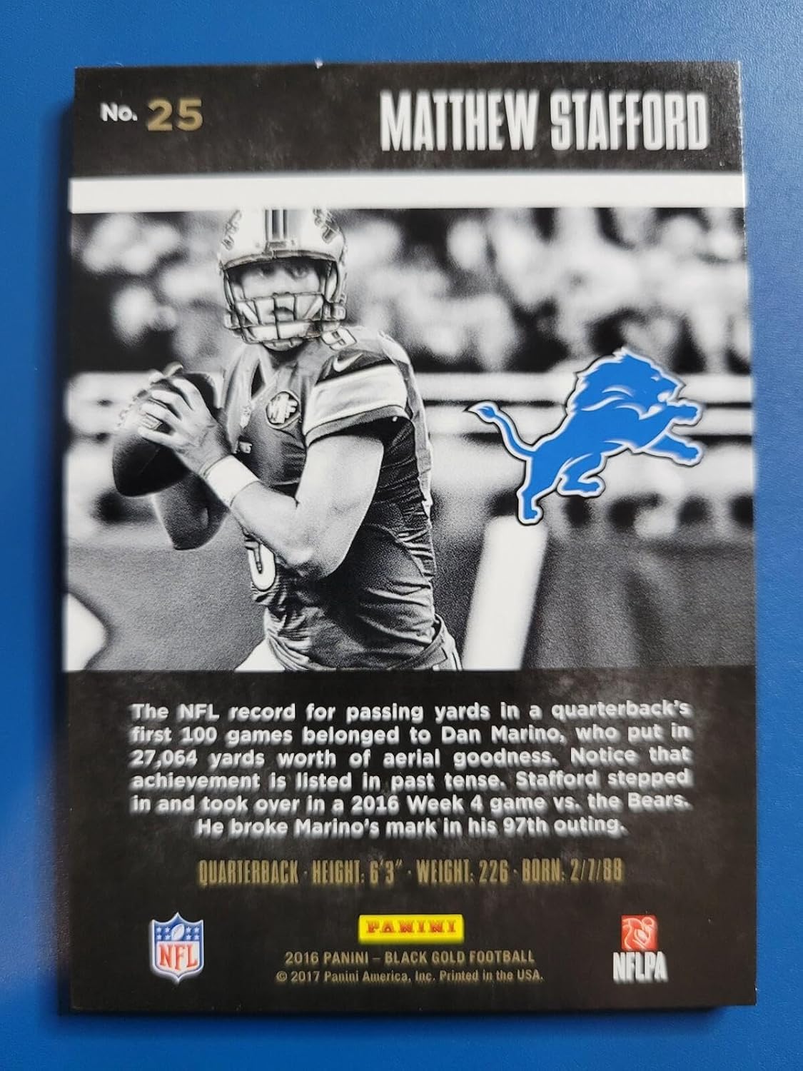 Matthew Stafford 2016 PANINI BLACK GOLD #D /225 DETROIT LIONS! - Football Cards