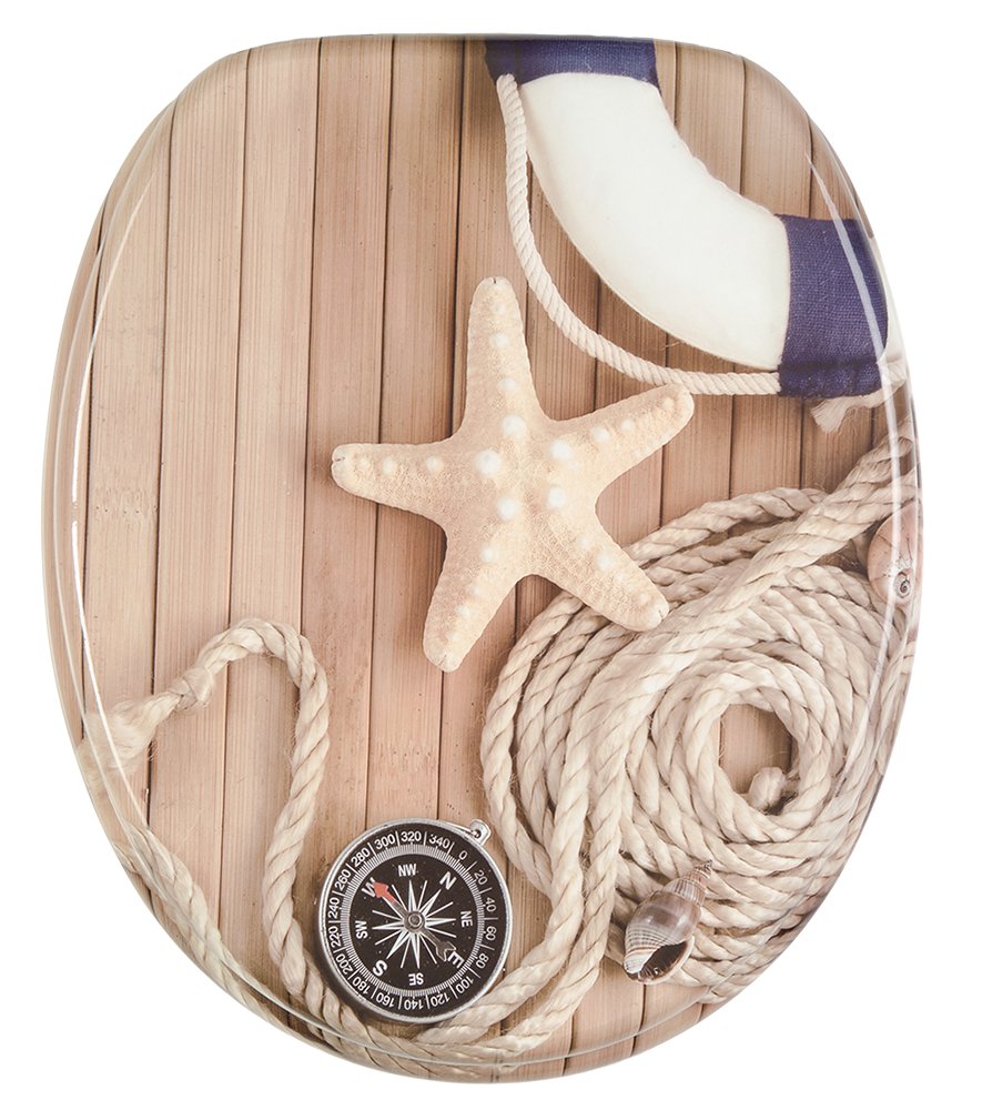 Sanilo White Soft Close Toilet Seat, Stable Hinges, Easy To Mount, Wooden Toilet Seat Maritime