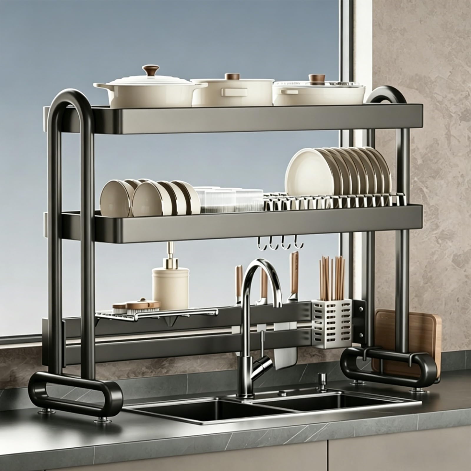 Égouttoir vaisselle double couche ventilé pour casseroles 66 cm