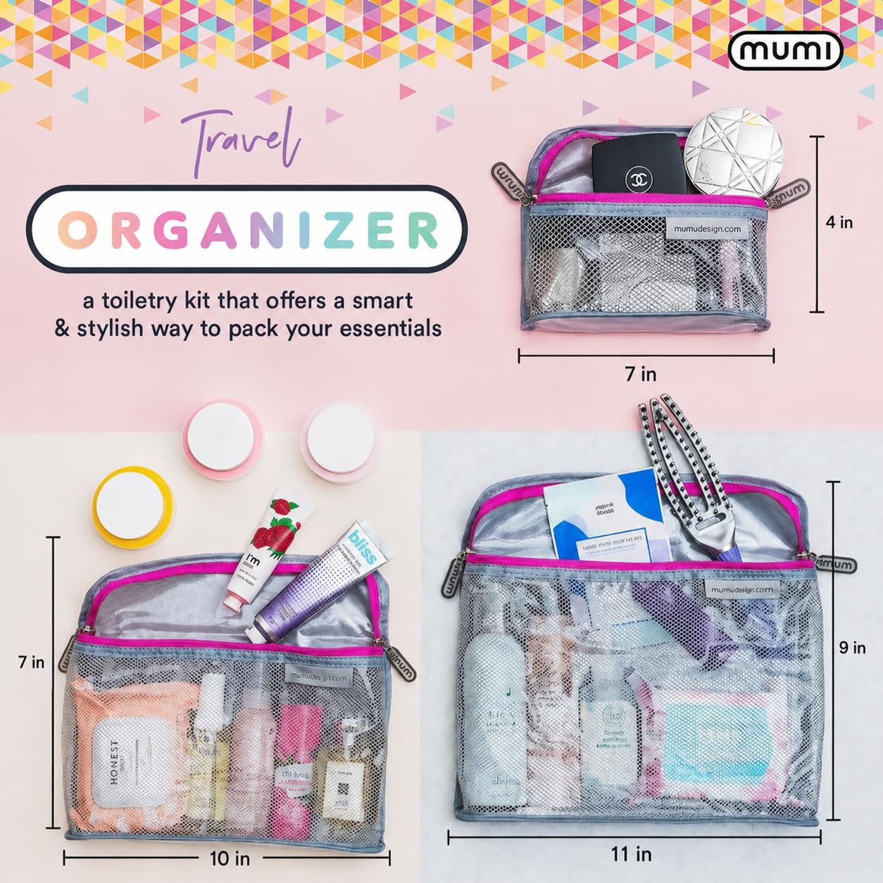 MUMI Reise-Kulturbeutel 3er-Set – TSA-zugelassene Kulturtasche für Frauen – transparenter Kulturbeutel und Make-up-Organizer – wasserabweisende Reise-Kosmetiktaschen für Hautpflege – leicht, gelb, 11