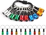 Upgrade, Push to Unlock,katerk 6pcs 1/4 inch Hex Shank Aluminum Alloy Screwdriver Bits Holder Light-weight Quick-change Extension Bar Keychain Drill Screw Adapter Change Portable, With Black Carabiner