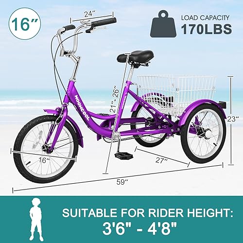 Miniatura 6 de MOPHOTO Triciciclos de 14 pulgadas y 16 pulgadas para ciclistas principiantes, triciclo pequeño de una sola velocidad de 3 ruedas, bicicletas de