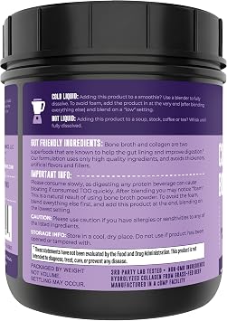16oz Bone Broth Powder with Grass Fed Collagen Peptides - Unflavoured, Zero Carb, Dairy Free, No Additives, No Fillers - Natural Source Type I and III - Grass Fed Bone Broth Collagen Powder