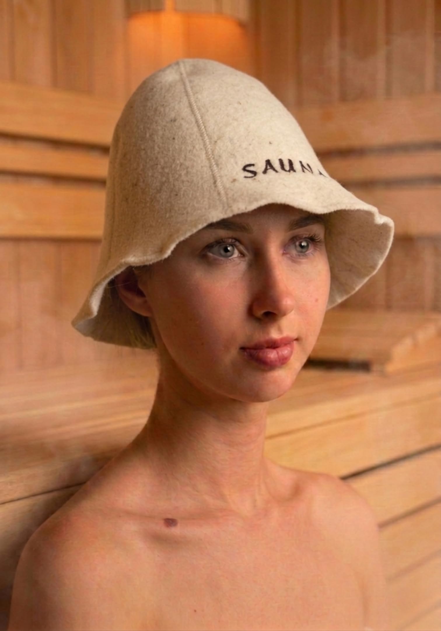 Cappello da Sauna 100% Lana con Ricamo, per Uomo e Donna