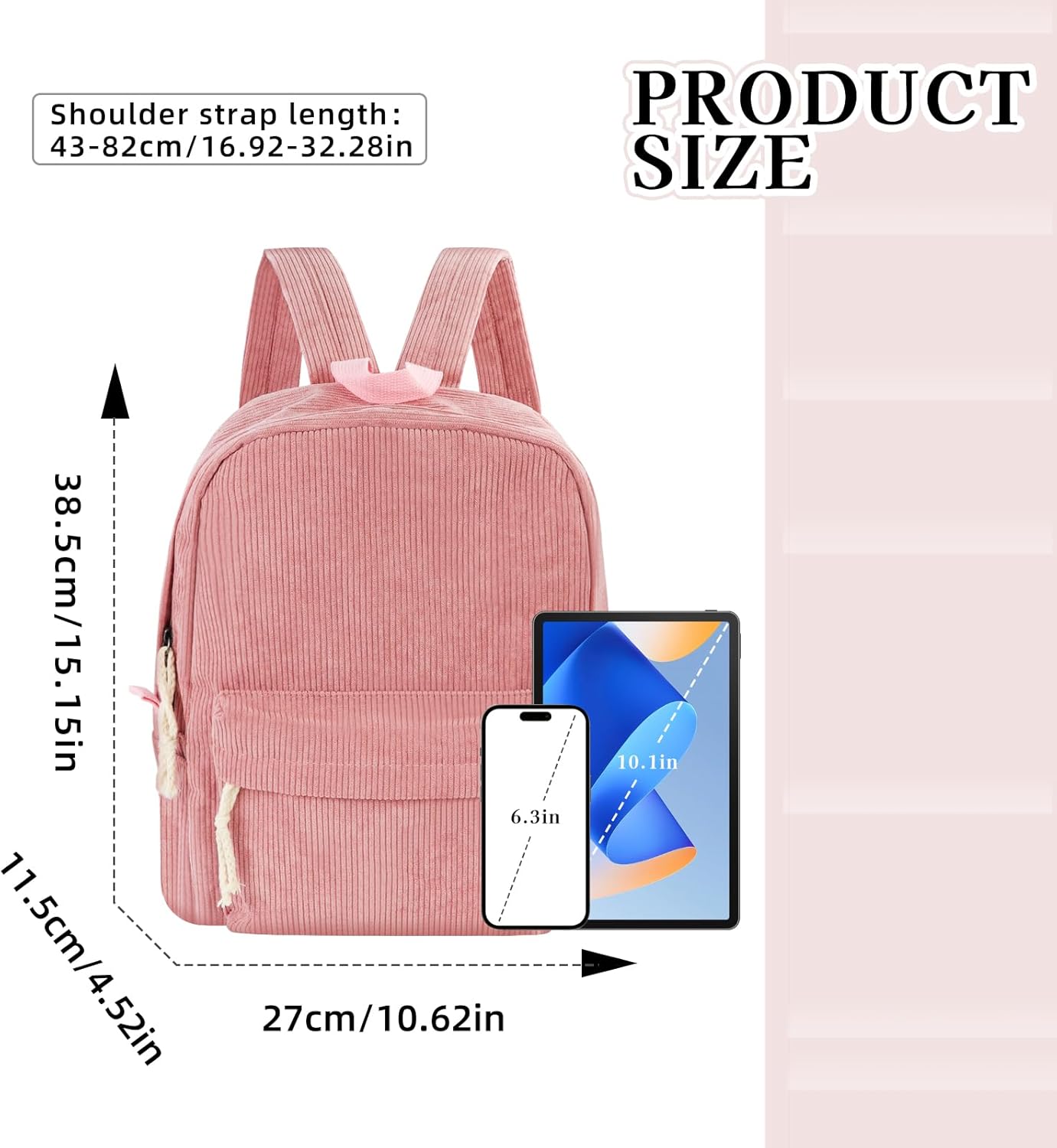 Corduroy Backpack, Lightweight Travel Backpack Large Capacity 15 Inch Laptop Backpack Purse Casual Travel Daypacks for Women (Pink)