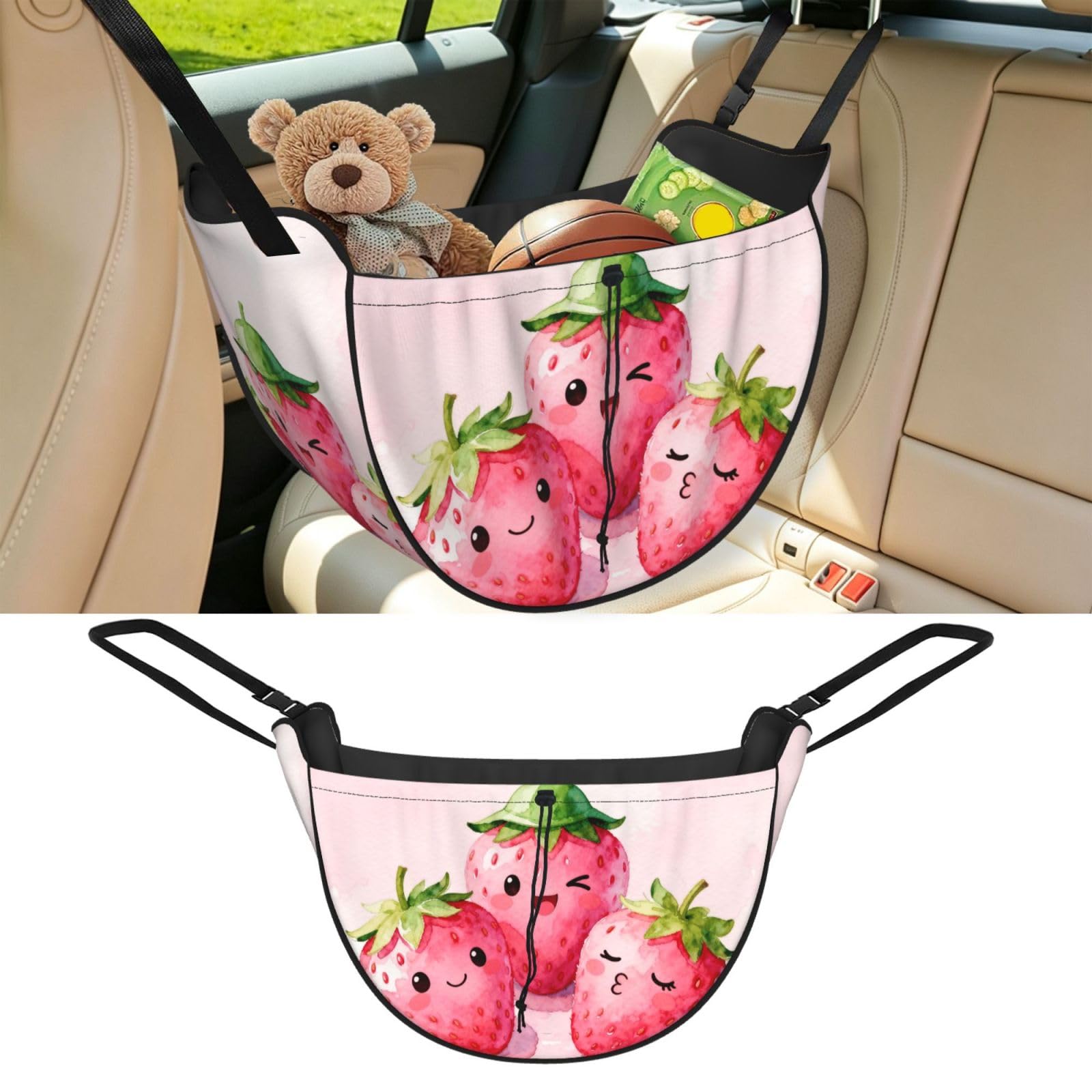 Cntdbu Black Strawberry Pattern Car Seat Organizer-Backseat Storage Bag For Travel