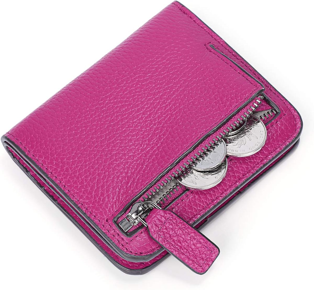S-ZONE Women Genuine Leather RFID Blocking Small Compact Bifold Pocket Wallet
