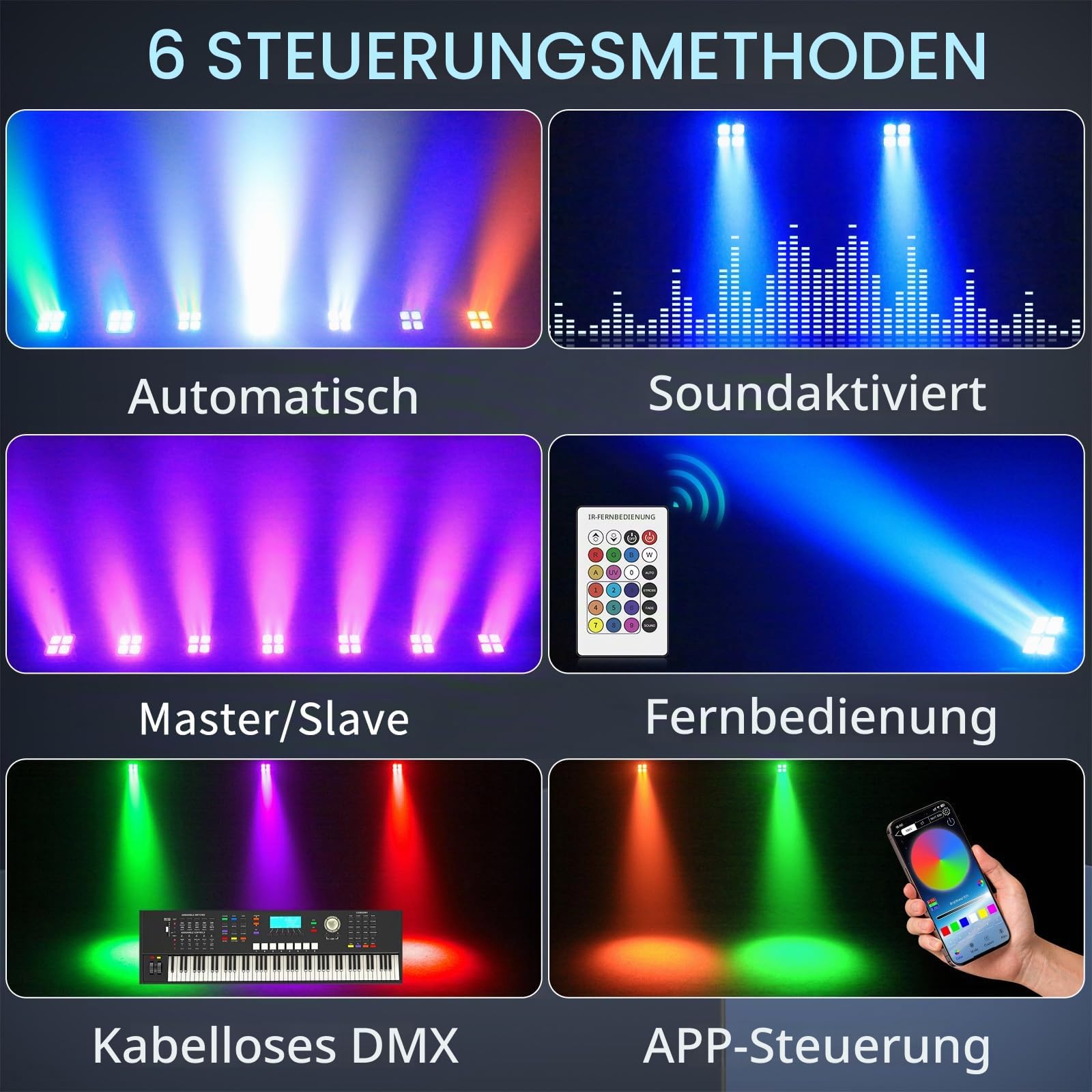 4 Pack 100W Par LED Strahler mit Akku RGBWA+UV 4x25W DMX Mini Bühnenlicht Scheinwerfer mit Fernbedienung App-Steuerung Discolicht Stage Light für DJ Party Show Bar Halloween Weihnachten