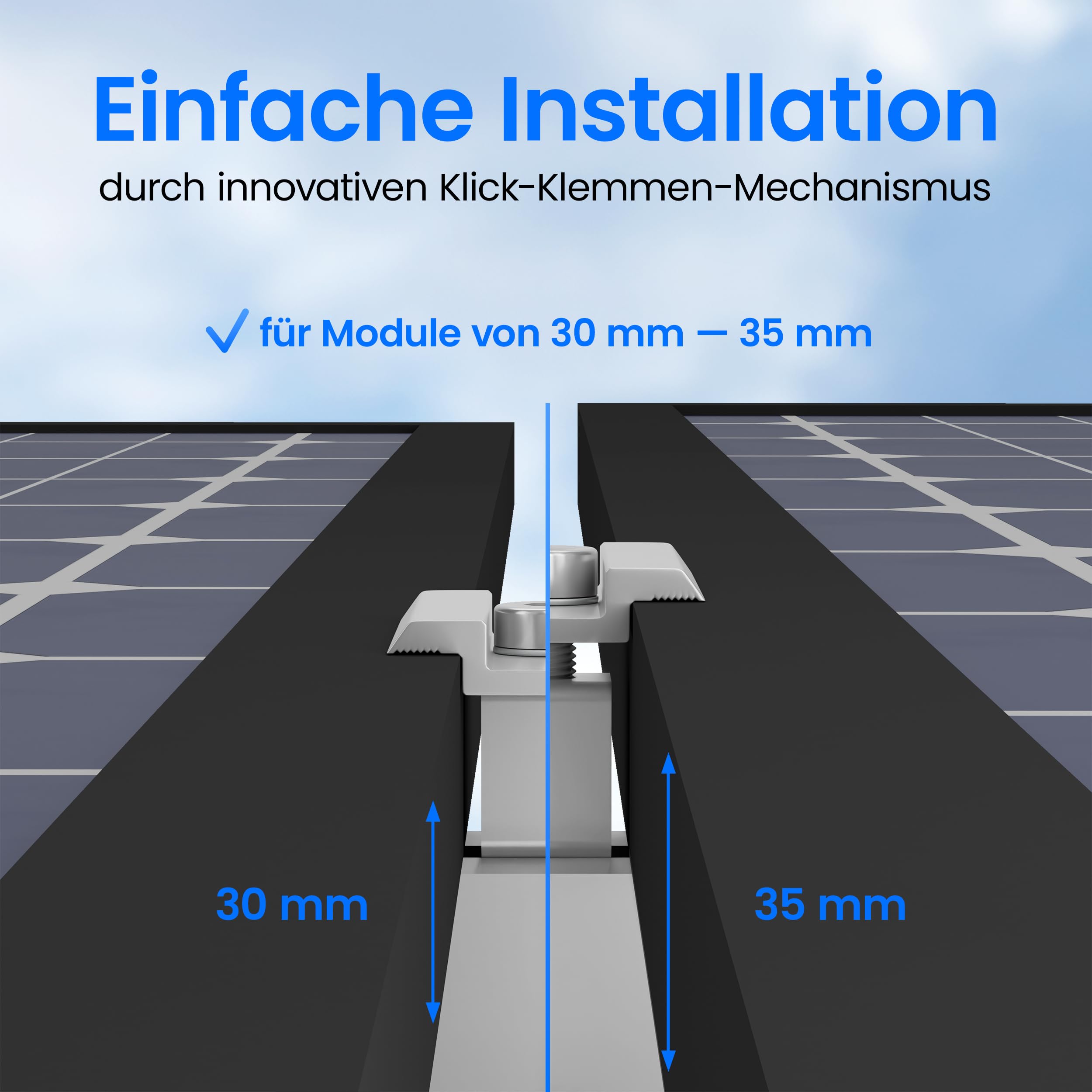 LIVING TEC® Halterung Balkonkraftwerk für Ziegeldach Komplettset - PV Modul Halterung mit Montageanleitung - Befestigung Solarmodul TÜV zertifiziert mit Dachhaken, Montageschiene & Klemme - Solarmodul