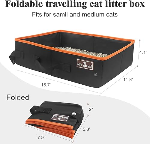 Miniatura 2 de HiCaptain Caja de arena portátil de viaje para gatos, caja de arena plegable para viajes en automóvil, bandeja de tolito plegable para gatos