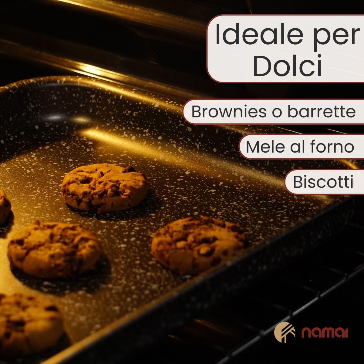 NAMAI - Teglia Pizza Rettangolare, 41CM x 29 CM, Alluminio Resistente e Duraturo, Antiaderente, Design Effetto Pietra, Made In Italy