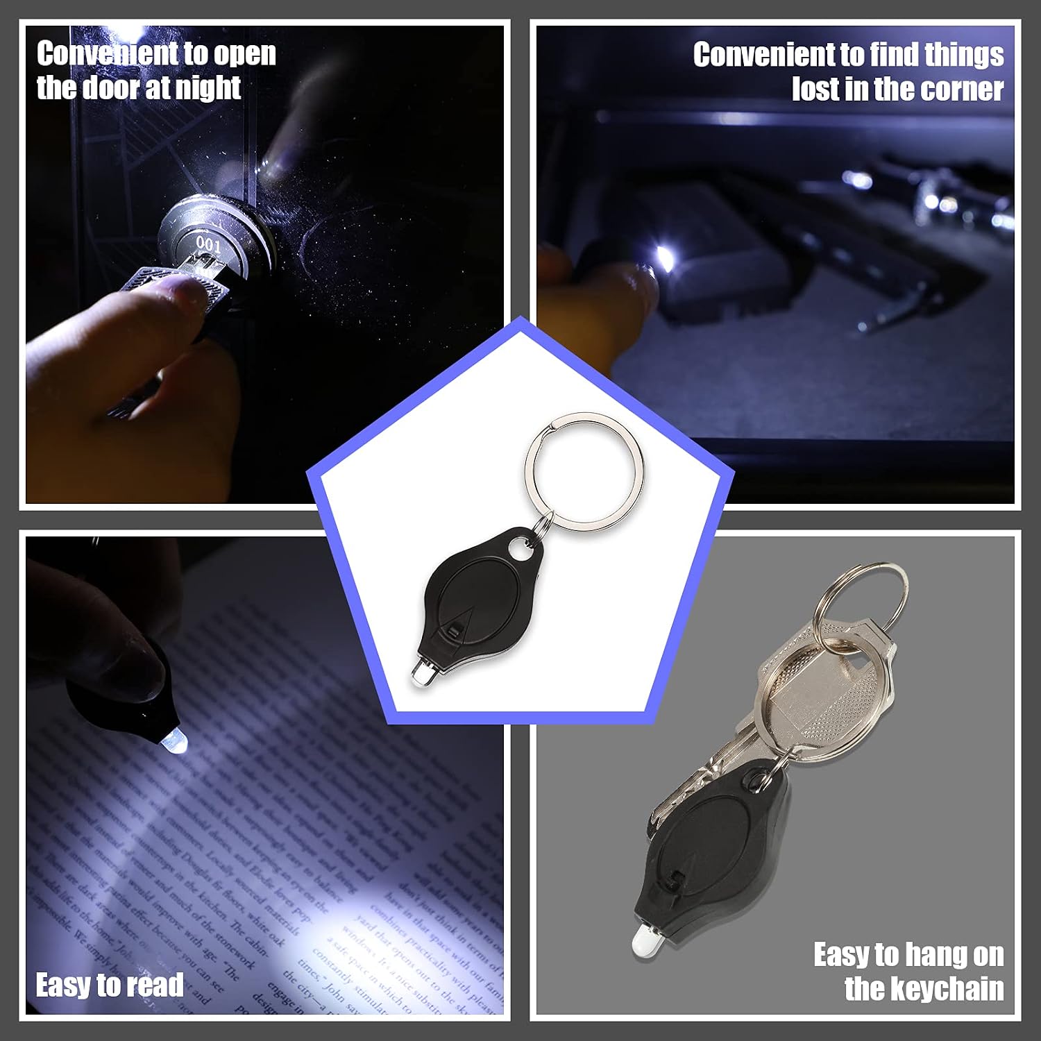 50 Pieces LED Keychain Mini Flashlight Bright LED Key-Chain Torch with Hook Mini LED Flashlight for Camping Outdoor Equipment, Dog Light, Dog Collar Light (Multi-colored Surface, White Light)
