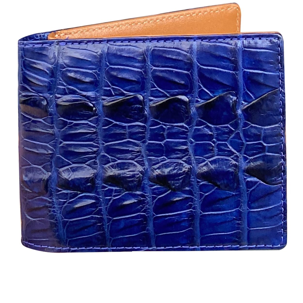 HATA Navy Blue Exotic Bifold Leather Wallet with Hidden Compartment, Men’s Minimalist RFID Blocking Wallet with ID Window &amp; Credit Card Holder, Men Handmade Gift for Birthday, Father’s Day VINAM-107