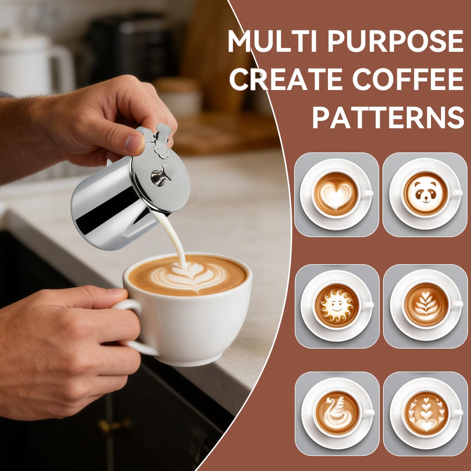 Brocca per schiumalatte, in acciaio inox, con coperchio, per latte e caffè, con coperchio, per latte e caffè (600 ml)