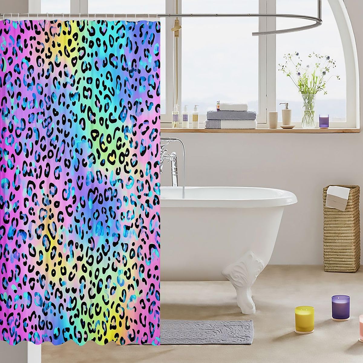 Erosebridal Leopard Shower Curtain Set Gradient Cheetah Print Bath Curtain 72" Wx72 L,Large Spotted Leopard Novelty African Safari Animals Bathroom Accessories for Men & Women image 3
