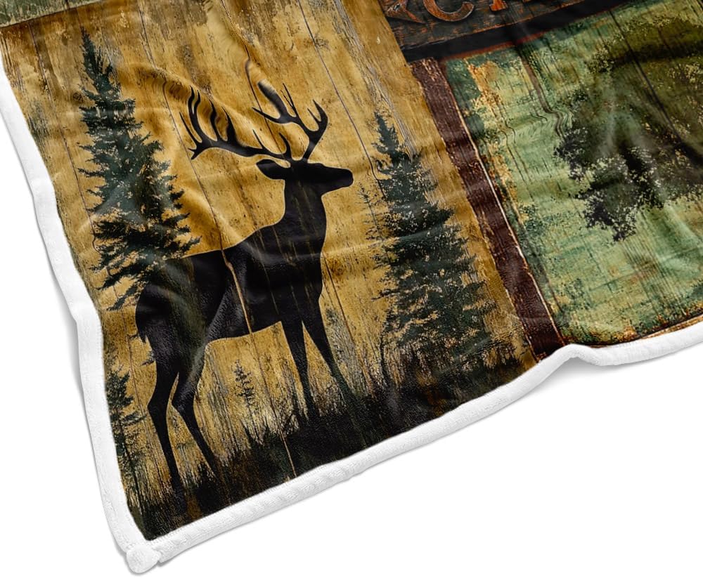 Rustic Cabin Throw Blankets, Vintage Country Antique Bear Moose Forest Wood Cozy Warm Bed Couch Blanket, Hunting Camping Fleece Flannel Throws to Decorate The Room and Bedroom - Image 4
