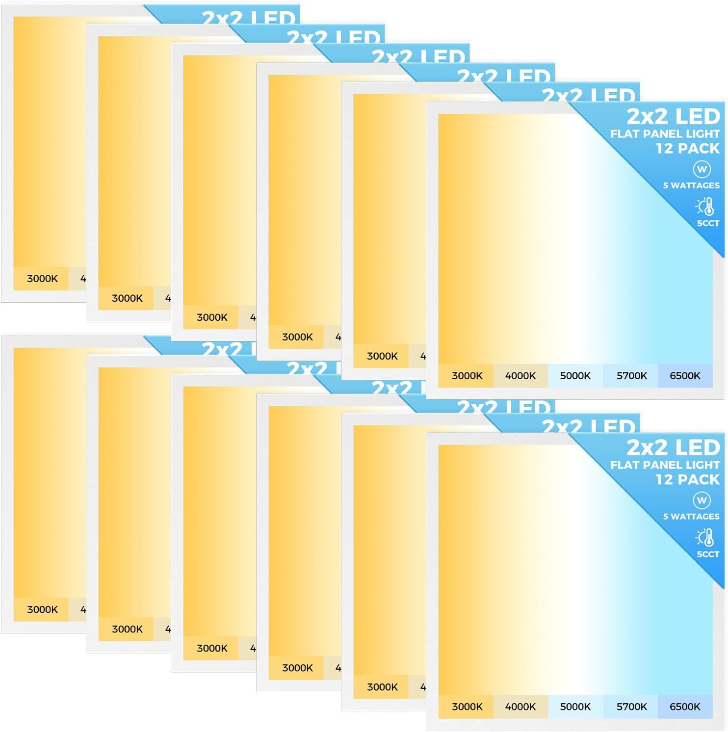 AIKVSXER 12 Pack 2x2 LED Flat Panel Light, Recessed Drop Ceiling Light Kitchen Lighting Fixtures,Bright 6500LM,0-10V Dimmable,Switchable 3000K/4000K/5000K/5700K/6500K, 30W/35W/40W/45W/50W