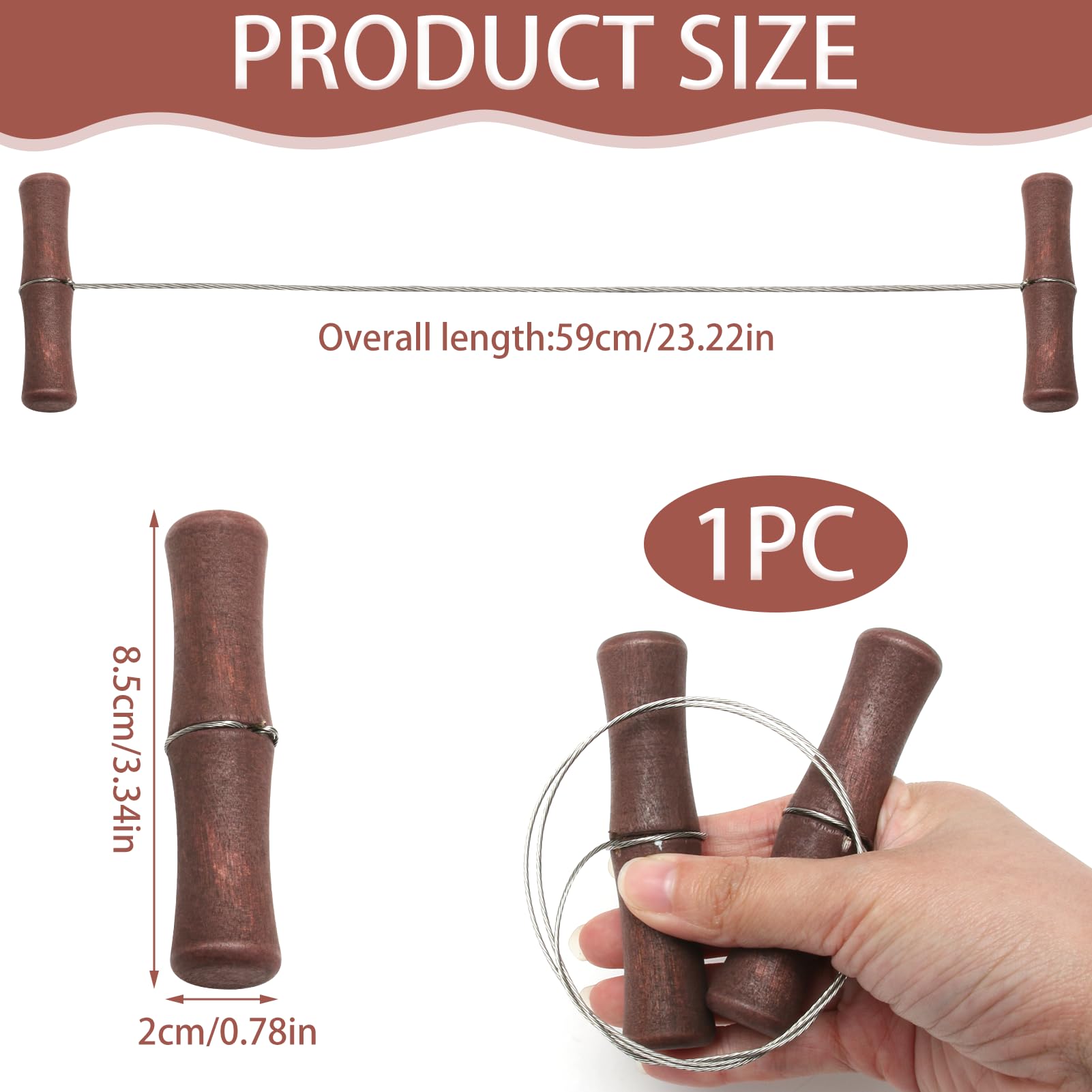 1PCS Cutting Wire for Clay Cheese Wire Clay Wire Cutter with Wood Handle Stainless Steel Multifunctional Manual Tool for Cheese Dough Pottery Ceramics Art Sculptures Candles Children's Day DIY - Image 2