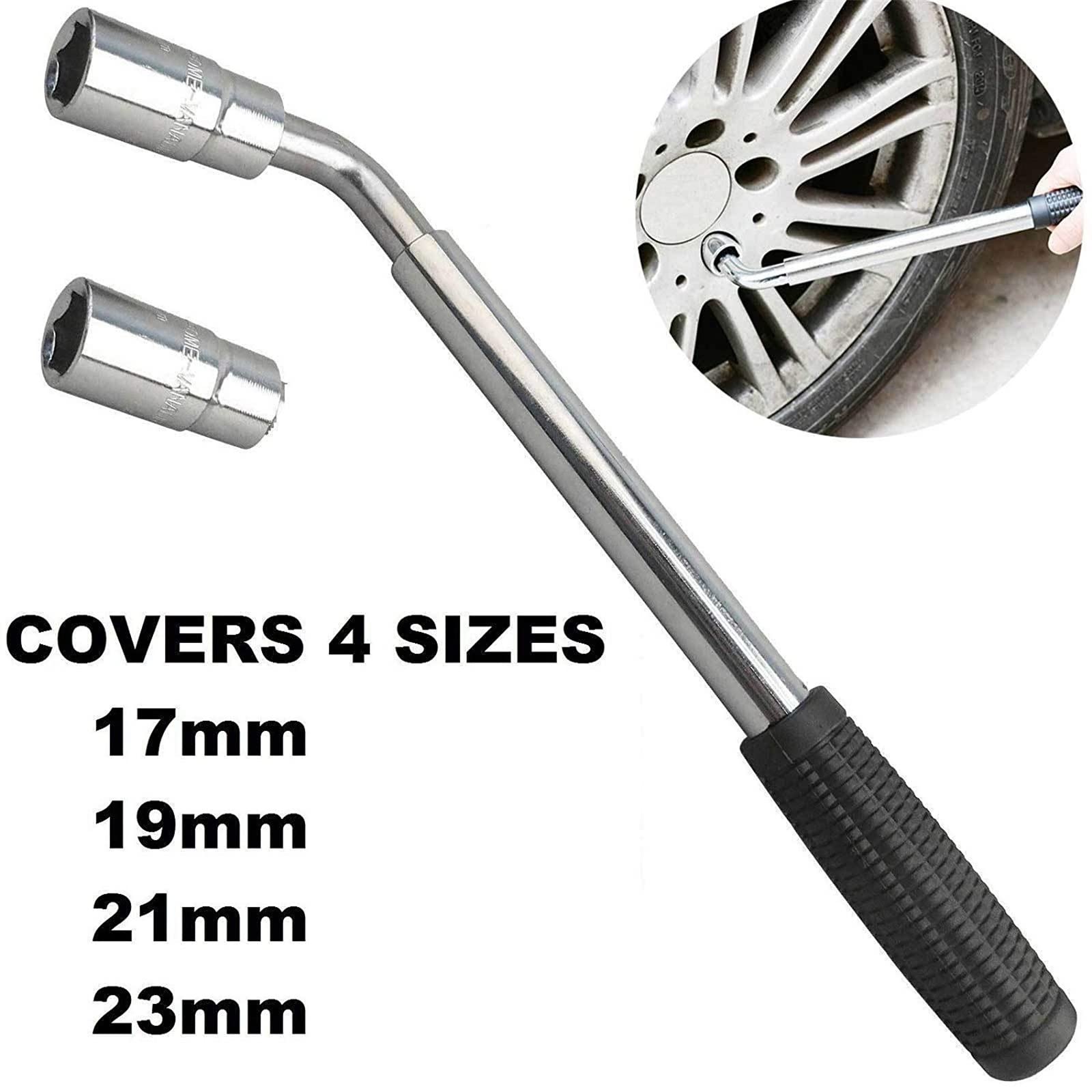 Teleskop-Radschlüssel, Standard-CR-V-Stecknuss (17/19 mm, 21/23 mm) für Auto, Van, LKW, Wohnwagen mit Canvas-Tasche
