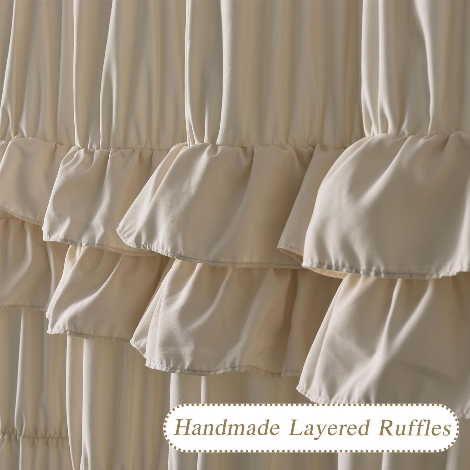 Ruffle Fabric Shower Curtain - Handmade Pleated Decorative Cloth Curtain with Layered Design, Soft Polyester Bathroom Decor, Camel, 72x72 Inch