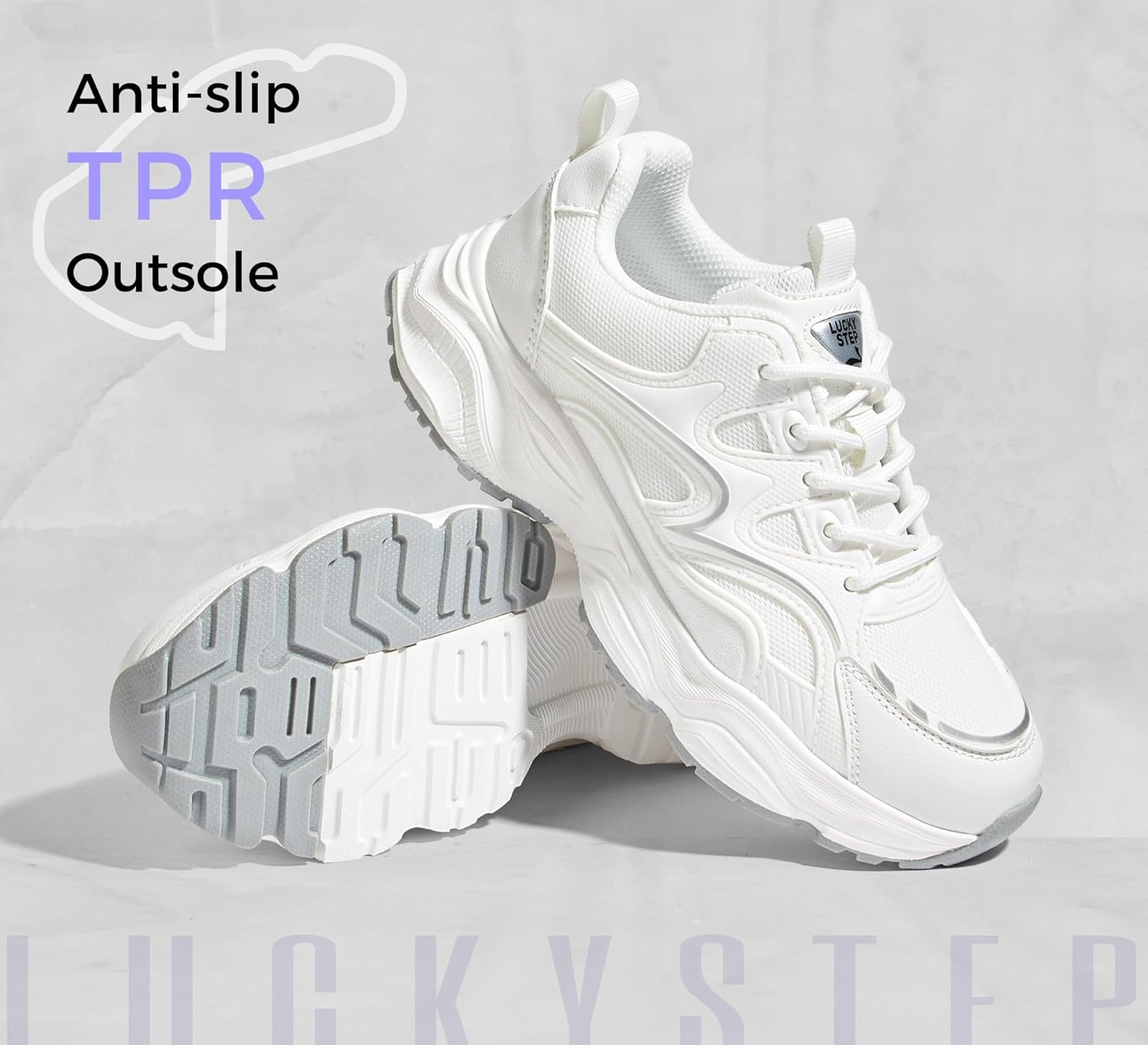LUCKY STEP Women’s Chunky Sneakers Platform Walking Shoes Comfortable Breathable Mesh Lightweight Non Slip Casual White Sneakers Fashion Dad Shoes