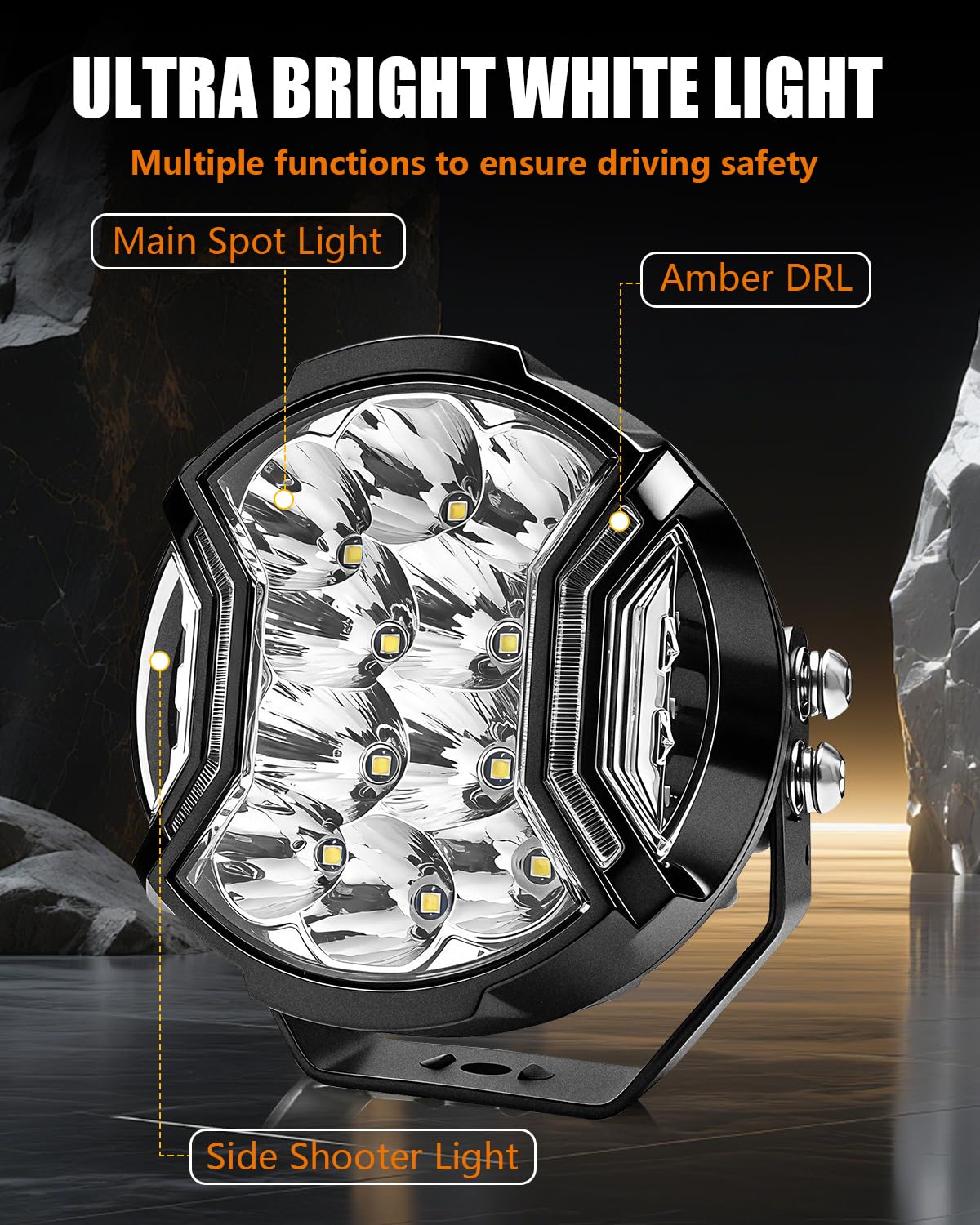 Chelhead Super jasny 5-calowy pasek świetlny LED, 172 W, światła do jazdy dziennej, 20400 lm, z bursztynowym złączem DRL i złączem DT, wodoszczelne reflektory IP68, kompatybilne z ciężarówkami UTV, 4