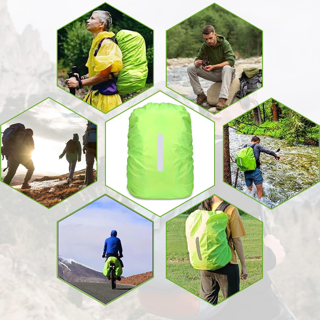 Funda impermeable para mochila con rayas reflectantes, 40 l - 50 l, funda impermeable mochila,mochilas 50 litros, mochilas impermeables, impermeable, para senderismo, camping, viajes, ciclismo