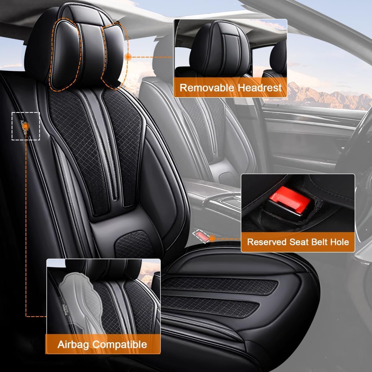TTX LIGHTING Car Seat Covers Full Set Fit for Hyundai Kona 2018-2024 2025 2026 Breathable and Waterproof Faux Leather Anti-Slip Automotive 5 Seat Covers with Airbag Compatible(Blackline,5 Seats)