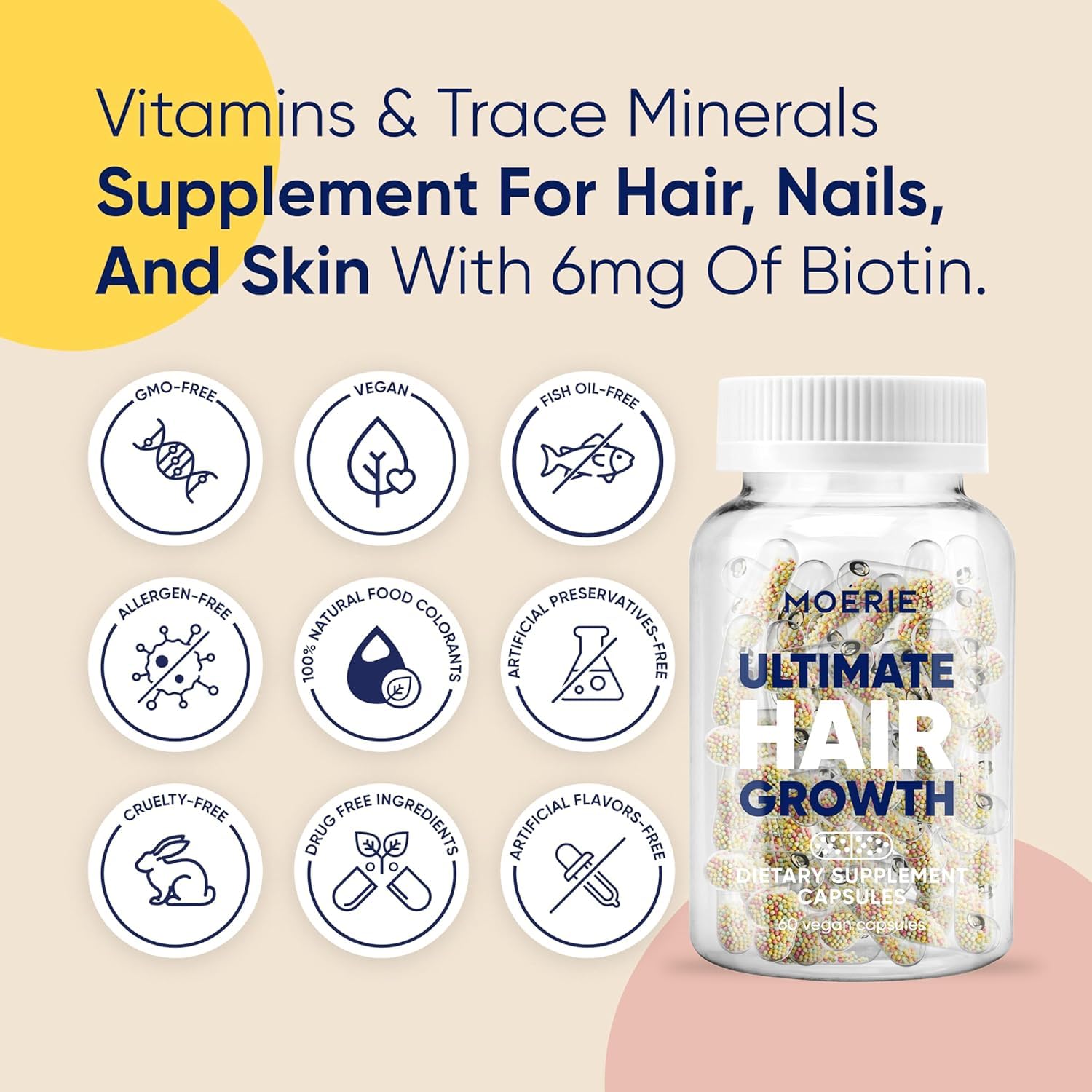 MOERIE Haar Vitamine - extra hochdosiert mit Biotin, Zink & Selen - für natürliches Haarwachstum - Kupfer, Selen, Vitamin B6 und B12 Hyaluronsäure und Kieselsäure (3er-Pack DE)