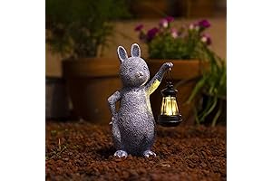 Adorable Light Bunny Garden Statue with Solar LED Lantern for Outdoor Decor