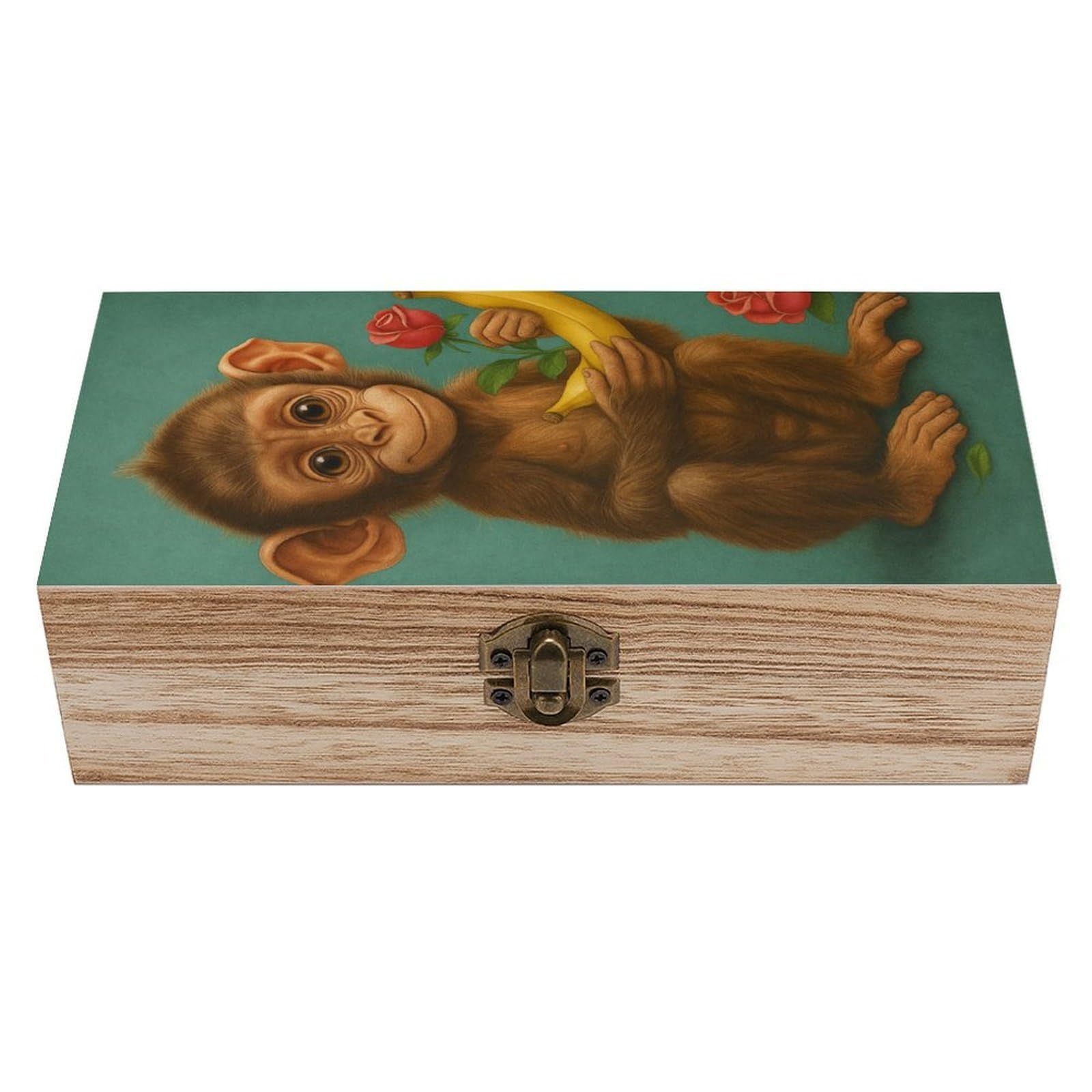 HLBSDM Lovely Monkey Holding Banana And Rose Wooden Storage Vintage Keepsake Decorative Boxs