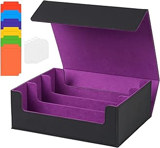 Trading Card Storage Box - 2400+ Card Deck Case Compatible with Magic the Gathering YuGiOh Sports, Leather Commander Deck with 12 PVC Dividers 4 Supporters
