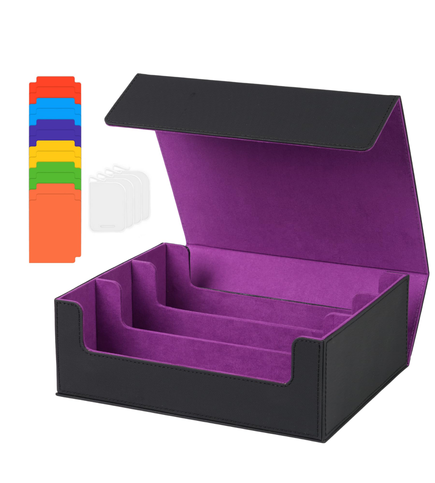 Trading Card Storage Box - 2400+ Card Deck Case Compatible with Magic the Gathering YuGiOh Sports, Leather Commander Deck with 12 PVC Dividers 4 Supporters