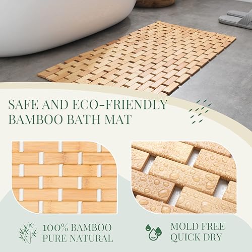 Miniatura 3 de Basic Beyond Tapete de baño de bambú para suelo del baño, tapete de baño de madera de secado rápido, tapete de ducha de bambú antideslizante para