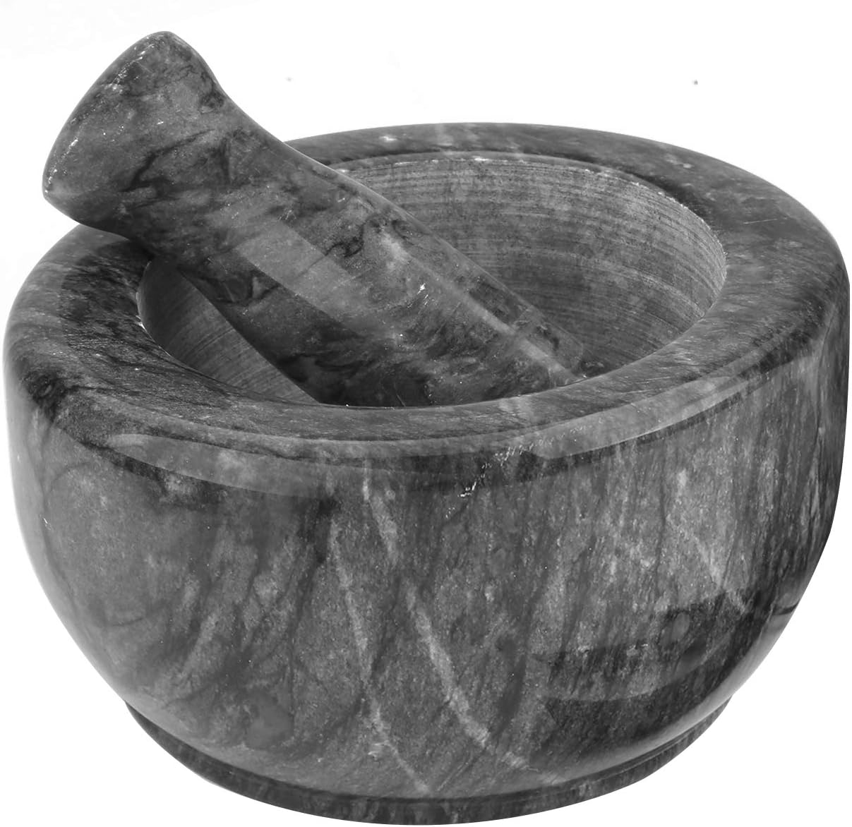 Marble Mortar and Pestle Set Anzone Natural Texture Stone Grinder Bowl - 6.3 Inch Diameter