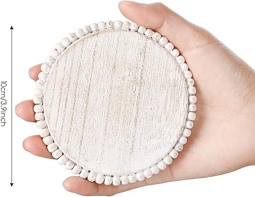 Miniatura 2 de Honeydak 4 posavasos con cuentas de madera de 3.9 pulgadas, redondos, rústicos, de madera, para bebidas, decoración de mesa, barra de madera para